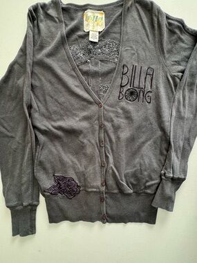 BONGO Women's Gray Button-Front Sweater Cardigan with Embroidered Accents